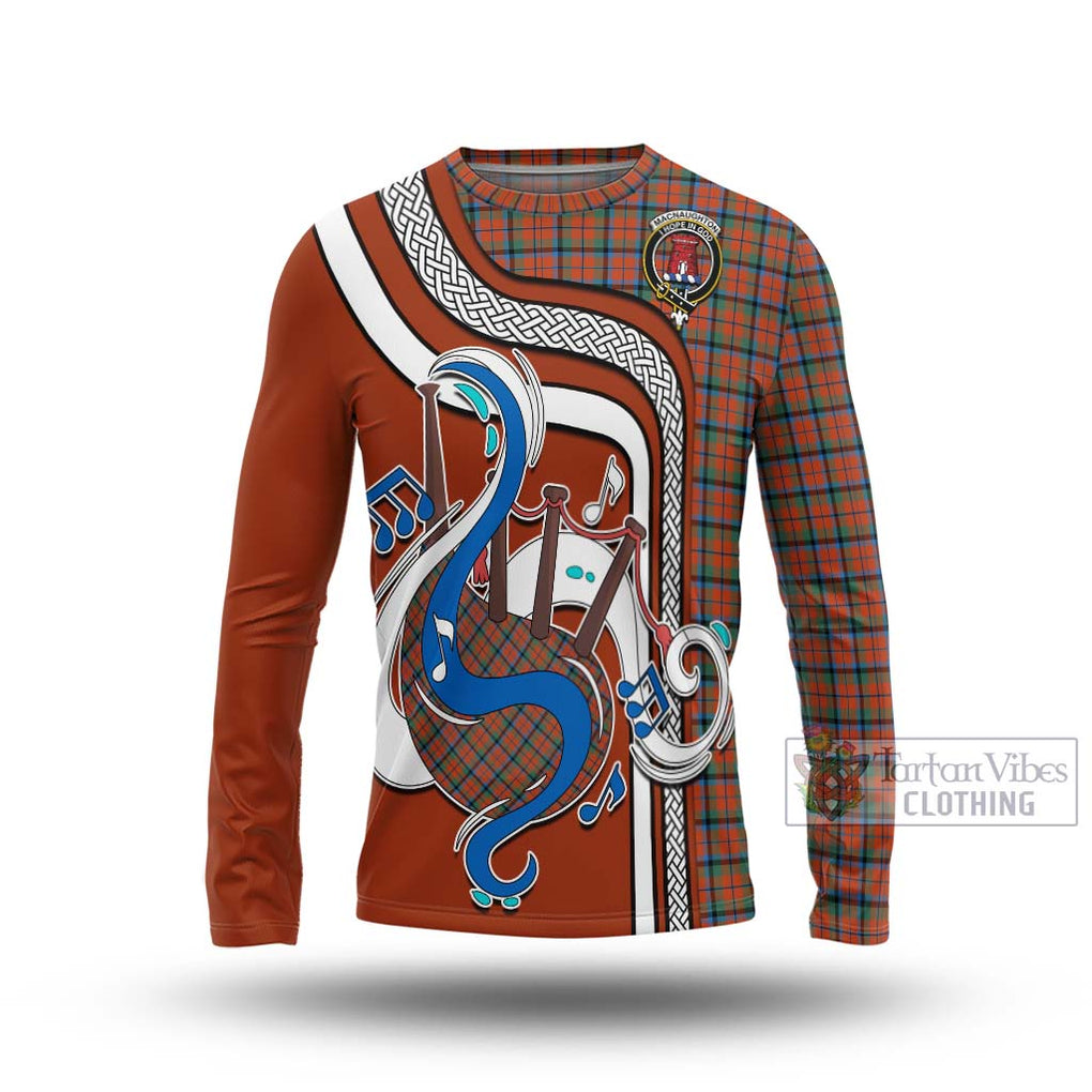 Tartan Vibes Clothing MacNaughton Ancient Tartan Long Sleeve T-Shirt with Epic Bagpipe Style