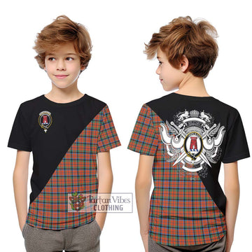 MacNaughton Ancient Tartan Kid T-Shirt with Family Crest and Military Logo Style