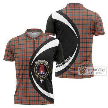 MacNaughton Ancient Tartan Zipper Polo Shirt with Family Crest Circle Style