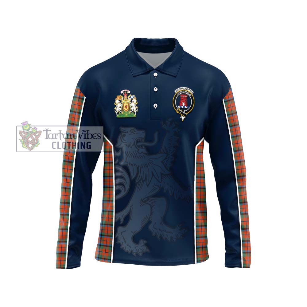 MacNaughton Ancient Tartan Long Sleeve Polo Shirt with Family Crest and Lion Rampant Vibes Sport Style Unisex - Tartan Vibes Clothing