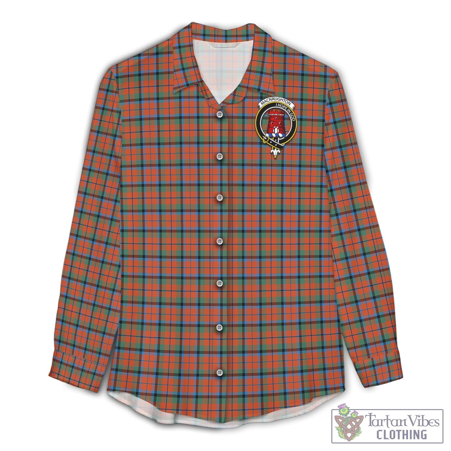 Tartan Vibes Clothing MacNaughton Ancient Tartan Womens Casual Shirt with Family Crest