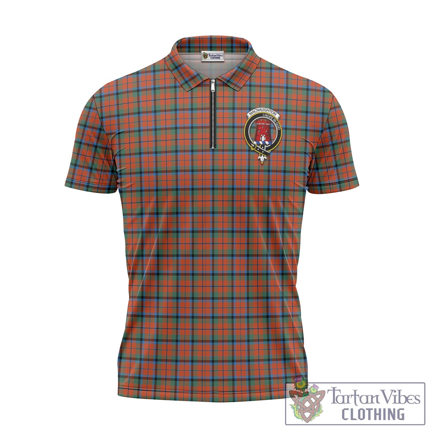 Tartan Vibes Clothing MacNaughton Ancient Tartan Zipper Polo Shirt with Family Crest