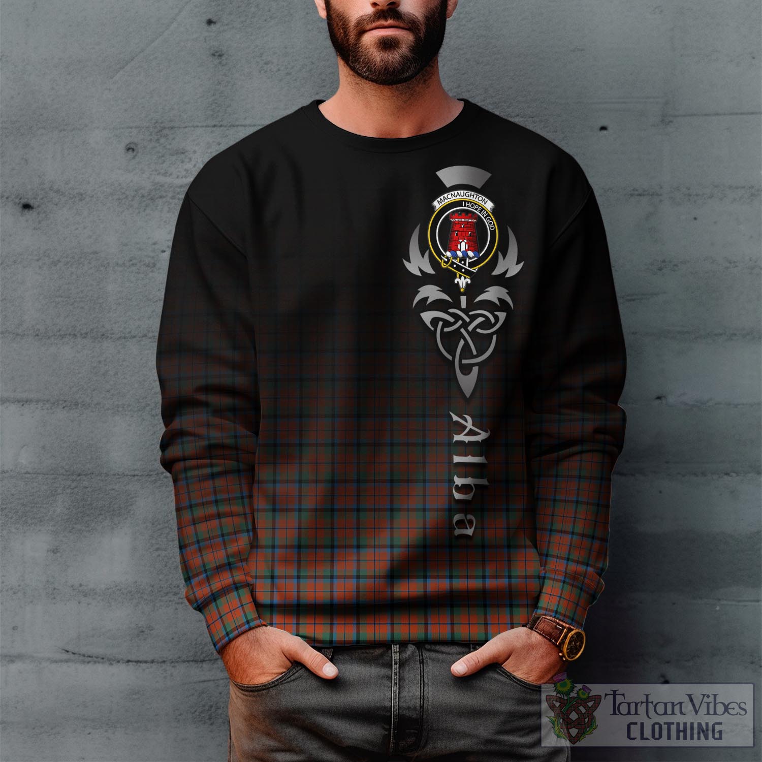 Tartan Vibes Clothing MacNaughton Ancient Tartan Sweatshirt Featuring Alba Gu Brath Family Crest Celtic Inspired