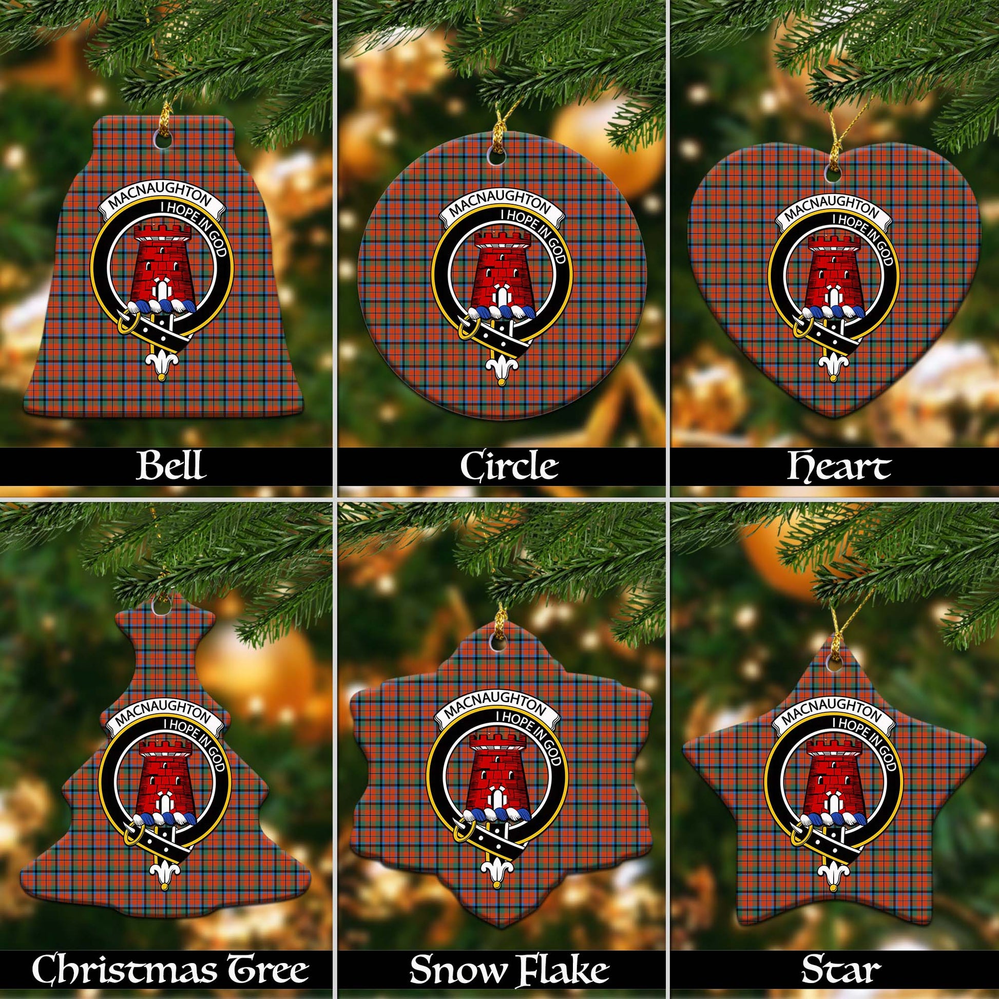 MacNaughton Ancient Tartan Christmas Ornaments with Family Crest - Tartanvibesclothing