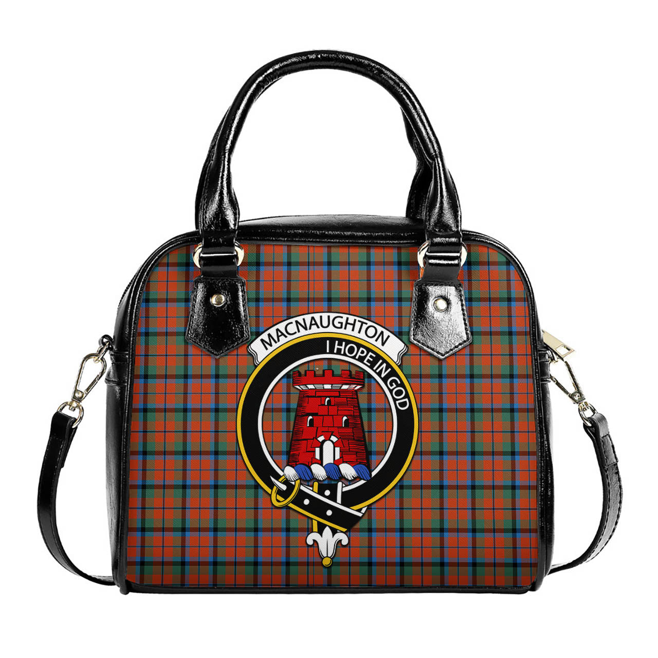 MacNaughton Ancient Tartan Shoulder Handbags with Family Crest One Size 6*25*22 cm - Tartanvibesclothing