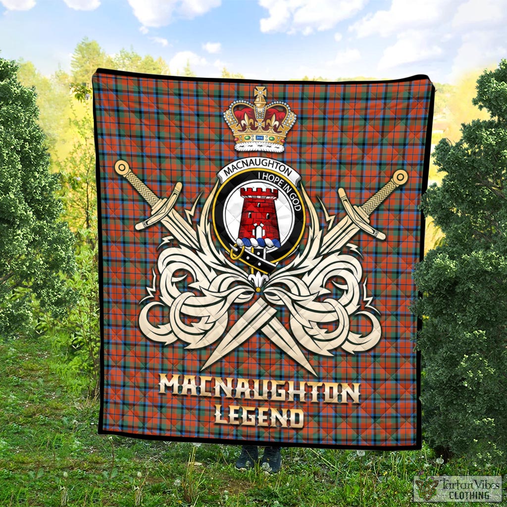 Tartan Vibes Clothing MacNaughton Ancient Tartan Quilt with Clan Crest and the Golden Sword of Courageous Legacy