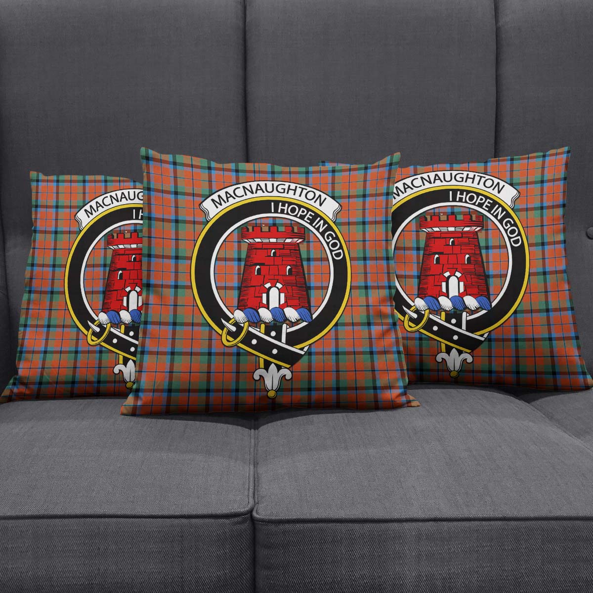 MacNaughton Ancient Tartan Pillow Cover with Family Crest Square Pillow Cover - Tartanvibesclothing