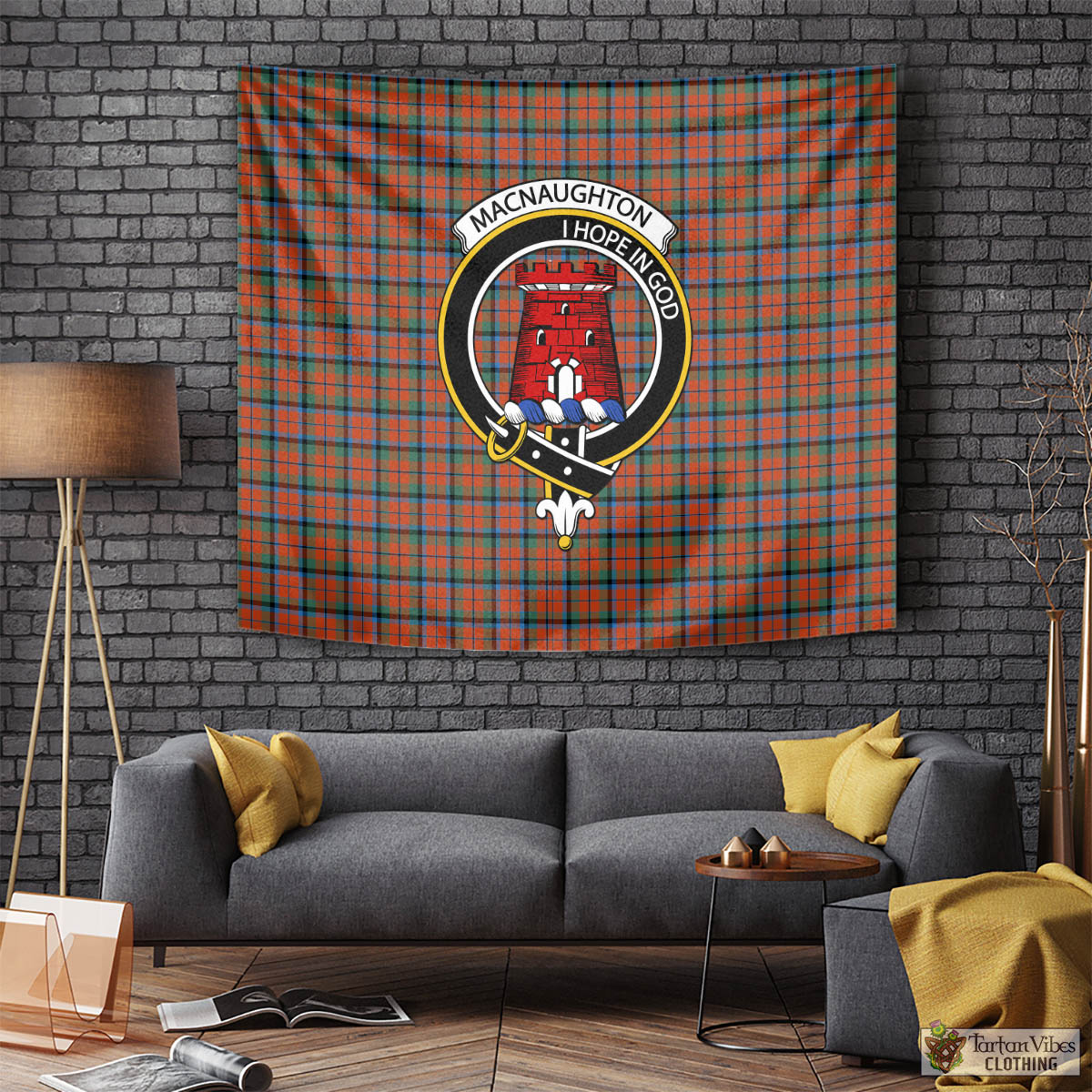 Tartan Vibes Clothing MacNaughton Ancient Tartan Tapestry Wall Hanging and Home Decor for Room with Family Crest