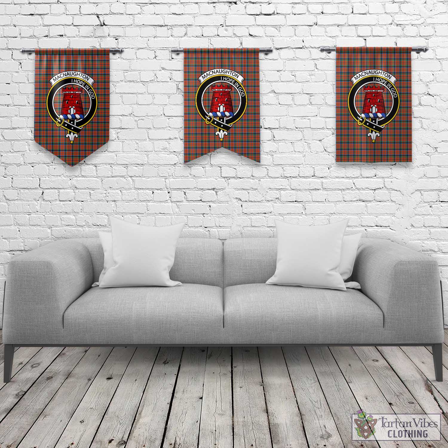 Tartan Vibes Clothing MacNaughton Ancient Tartan Gonfalon, Tartan Banner with Family Crest