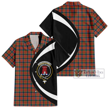 MacNaughton Ancient Tartan Short Sleeve Button Up with Family Crest Circle Style