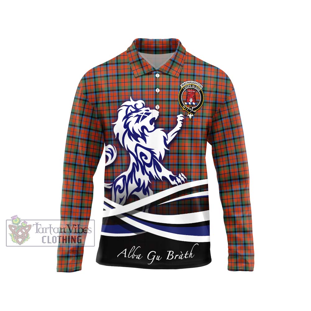 MacNaughton Ancient Tartan Long Sleeve Polo Shirt with Alba Gu Brath Regal Lion Emblem Unisex - Tartanvibesclothing Shop