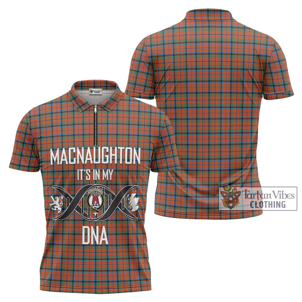 MacNaughton Ancient Tartan Zipper Polo Shirt with Family Crest DNA In Me Style Unisex - Tartanvibesclothing Shop