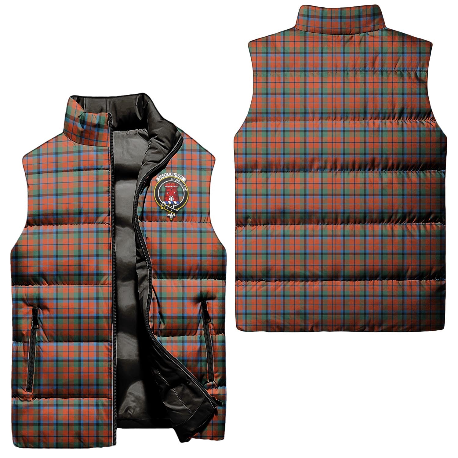 MacNaughton Ancient Tartan Sleeveless Puffer Jacket with Family Crest Unisex - Tartanvibesclothing