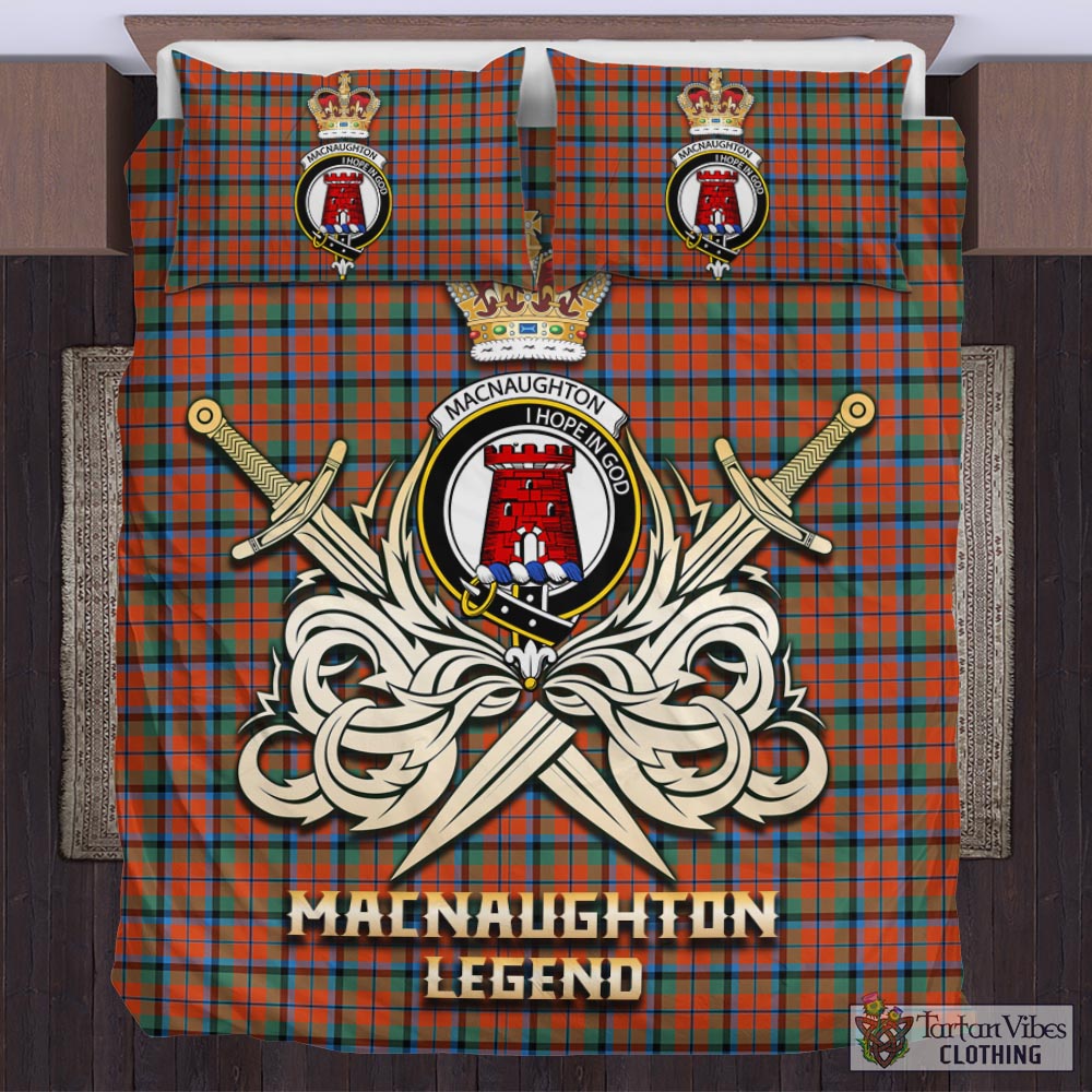 Tartan Vibes Clothing MacNaughton Ancient Tartan Bedding Set with Clan Crest and the Golden Sword of Courageous Legacy