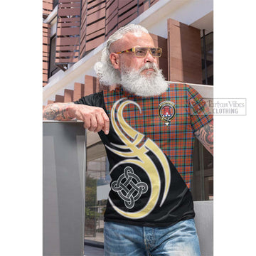 MacNaughton Ancient Tartan Cotton T-shirt with Family Crest and Celtic Symbol Style