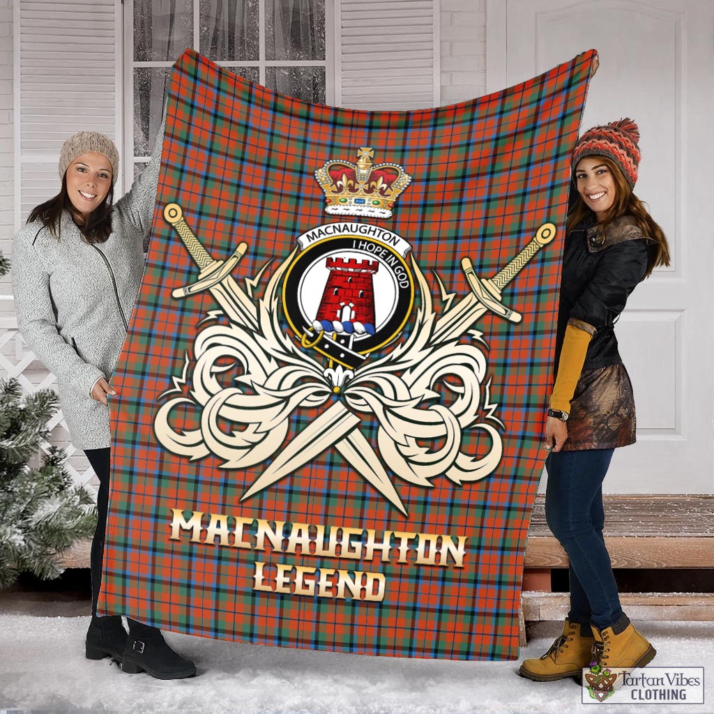 Tartan Vibes Clothing MacNaughton Ancient Tartan Blanket with Clan Crest and the Golden Sword of Courageous Legacy