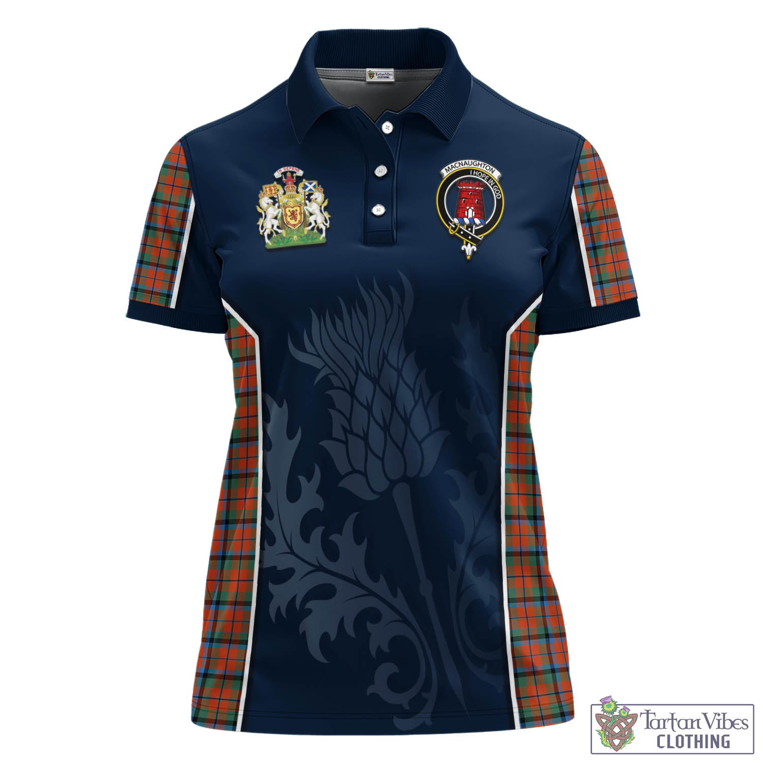 Tartan Vibes Clothing MacNaughton Ancient Tartan Women's Polo Shirt with Family Crest and Scottish Thistle Vibes Sport Style