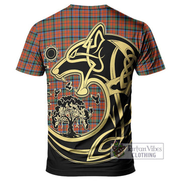 MacNaughton Ancient Tartan T-Shirt with Family Crest Celtic Wolf Style