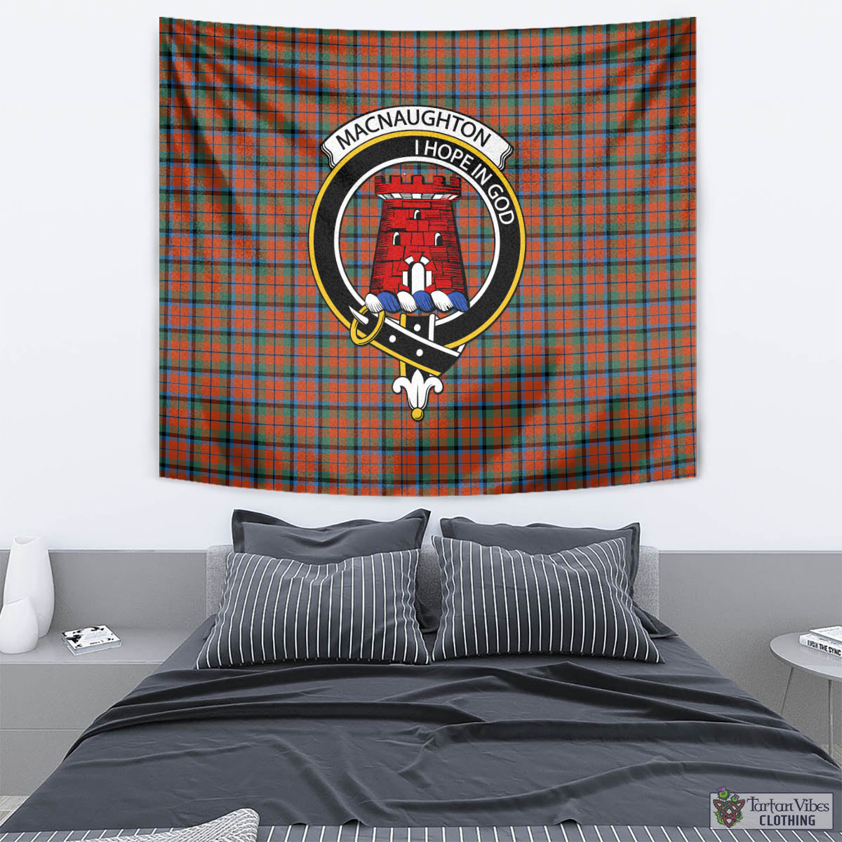 Tartan Vibes Clothing MacNaughton Ancient Tartan Tapestry Wall Hanging and Home Decor for Room with Family Crest