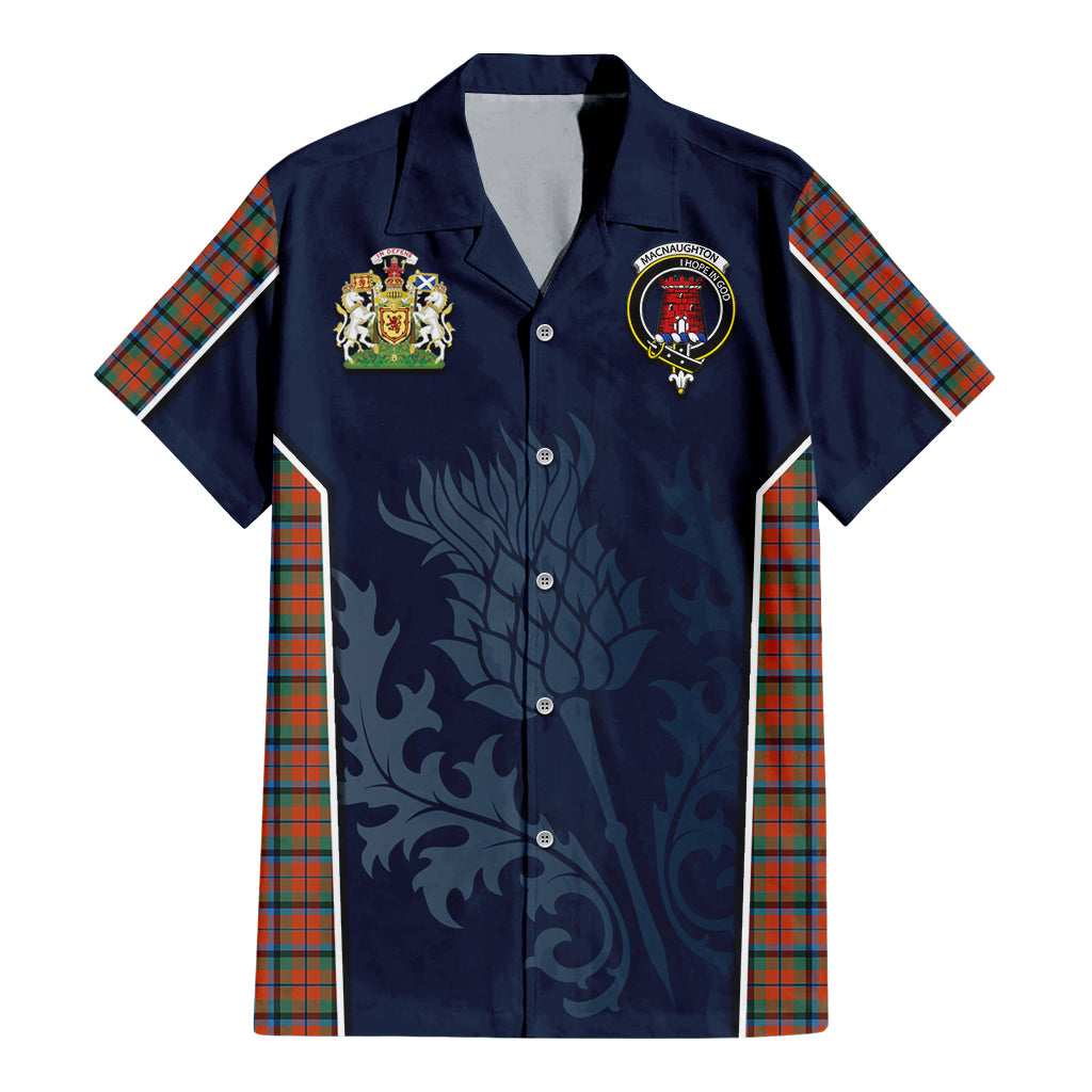 Tartan Vibes Clothing MacNaughton Ancient Tartan Short Sleeve Button Up Shirt with Family Crest and Scottish Thistle Vibes Sport Style