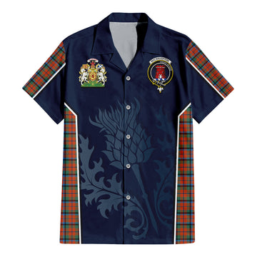 MacNaughton Ancient Tartan Short Sleeve Button Up Shirt with Family Crest and Scottish Thistle Vibes Sport Style