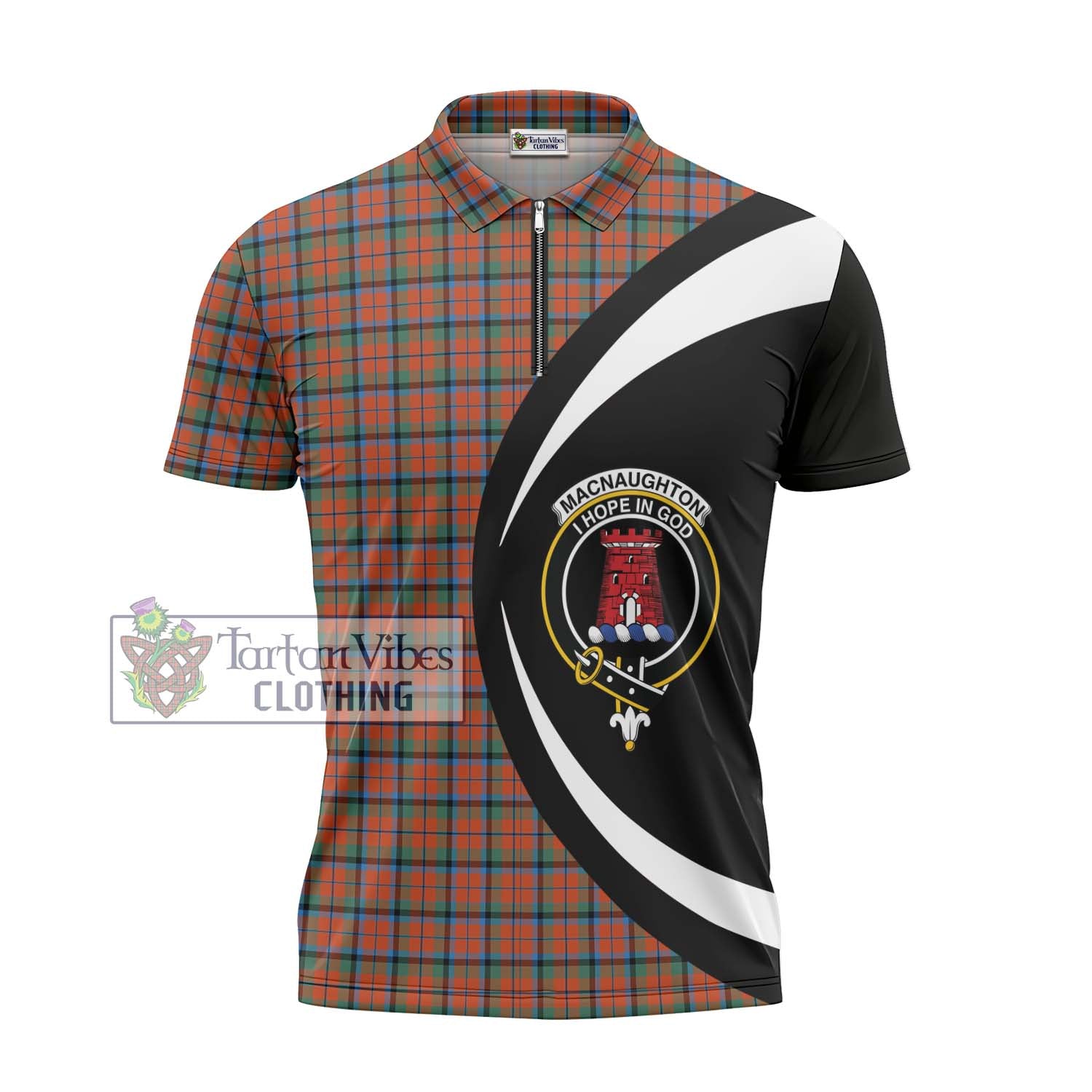 Tartan Vibes Clothing MacNaughton Ancient Tartan Zipper Polo Shirt with Family Crest Circle Style