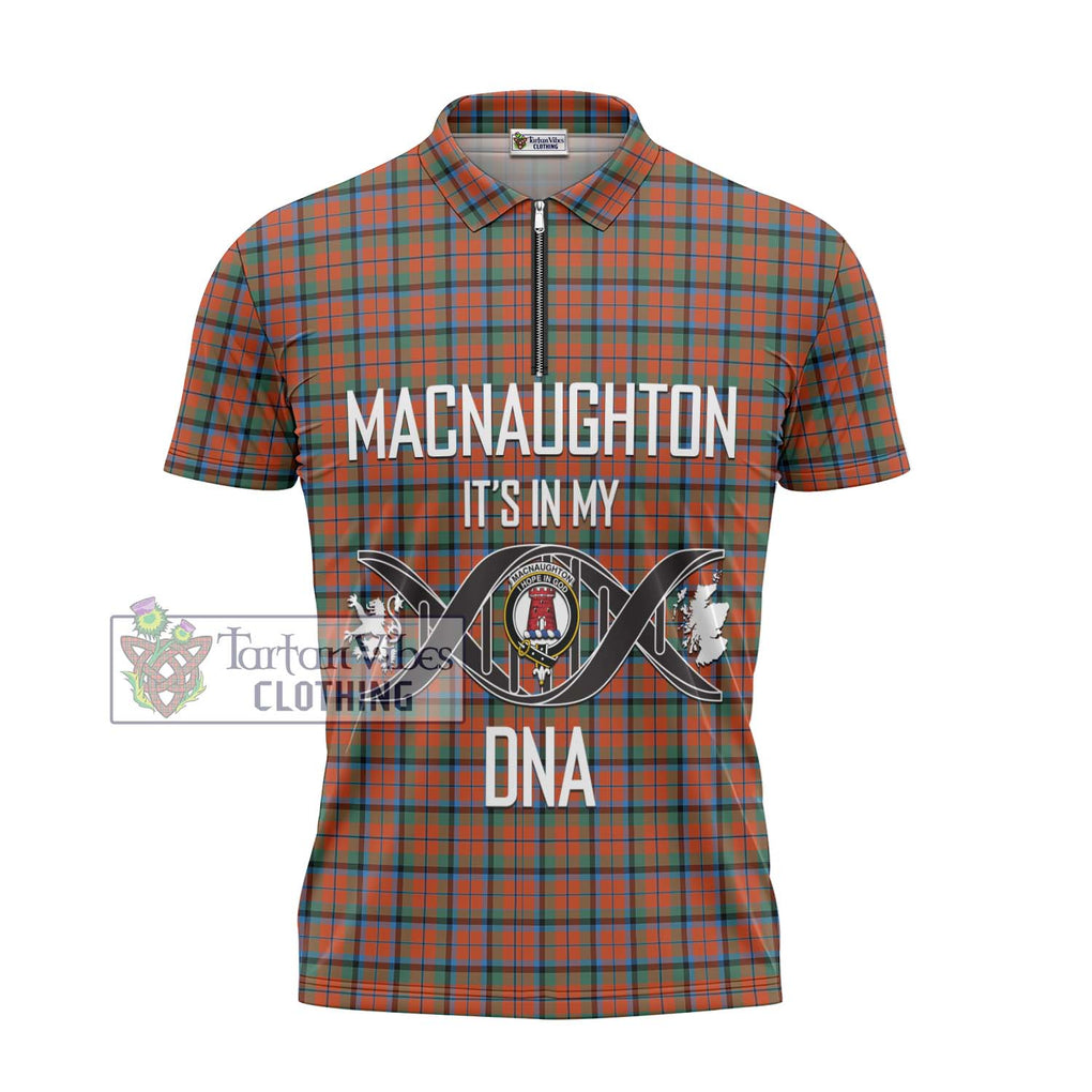 MacNaughton Ancient Tartan Zipper Polo Shirt with Family Crest DNA In Me Style - Tartanvibesclothing Shop