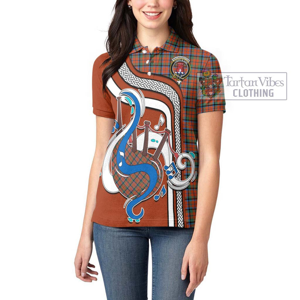 MacNaughton Ancient Tartan Women's Polo Shirt with Epic Bagpipe Style - Tartanvibesclothing Shop