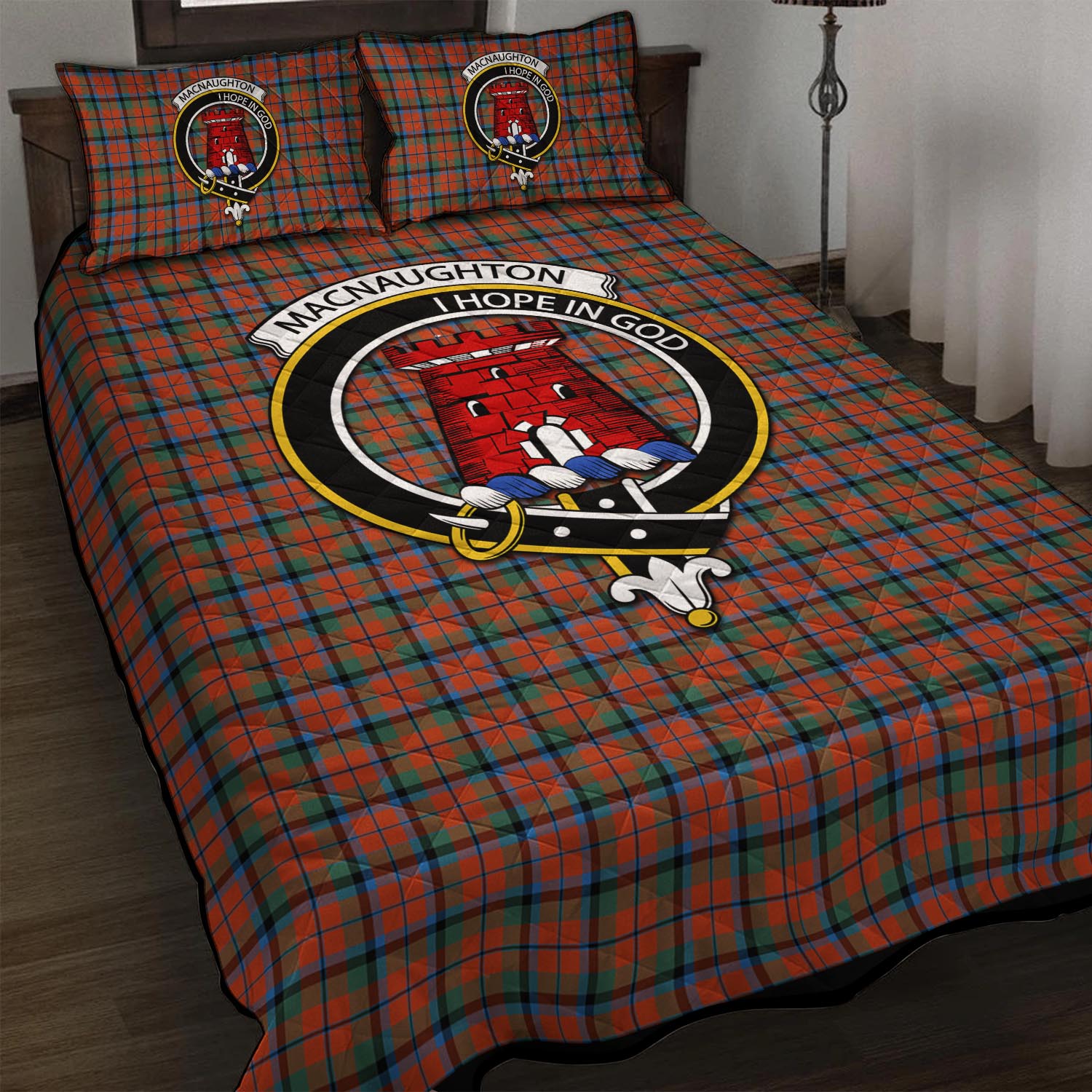 MacNaughton Ancient Tartan Quilt Bed Set with Family Crest - Tartan Vibes Clothing