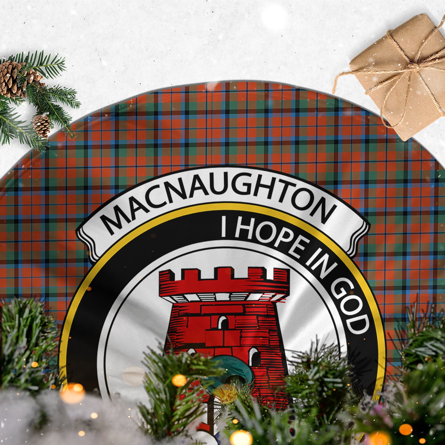 MacNaughton Ancient Tartan Christmas Tree Skirt with Family Crest - Tartanvibesclothing