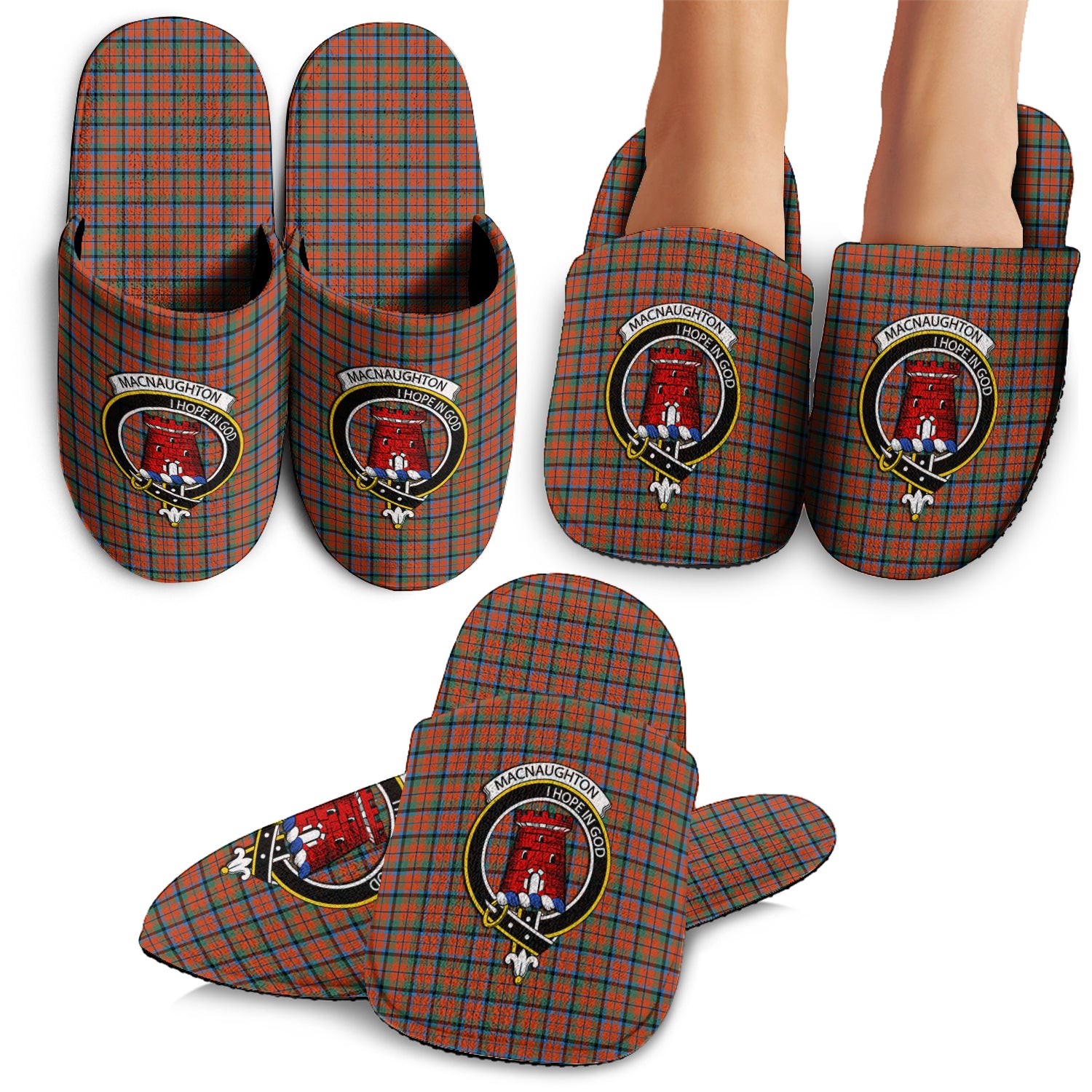 MacNaughton Ancient Tartan Home Slippers with Family Crest - Tartanvibesclothing