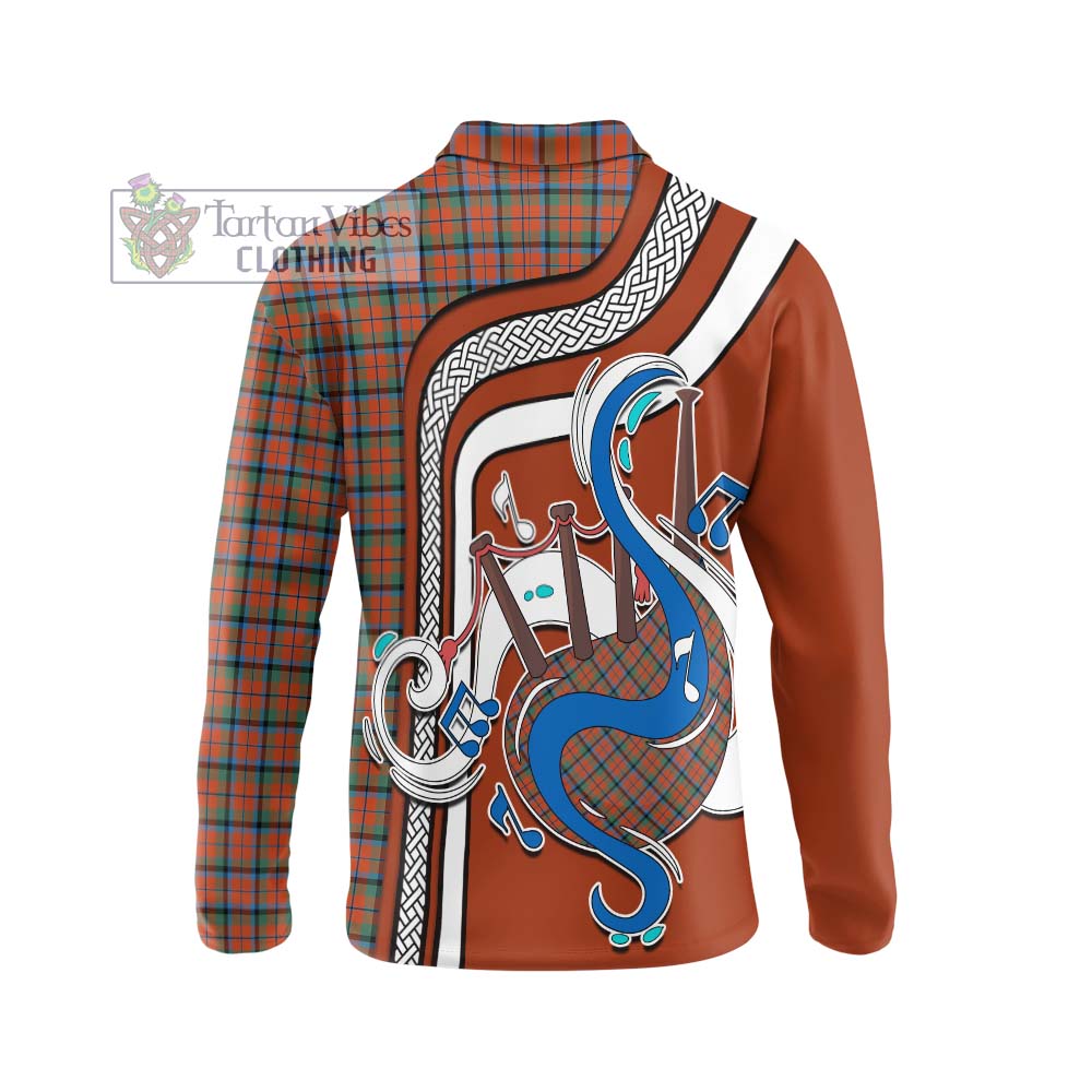 Tartan Vibes Clothing MacNaughton Ancient Tartan Long Sleeve Polo Shirt with Epic Bagpipe Style