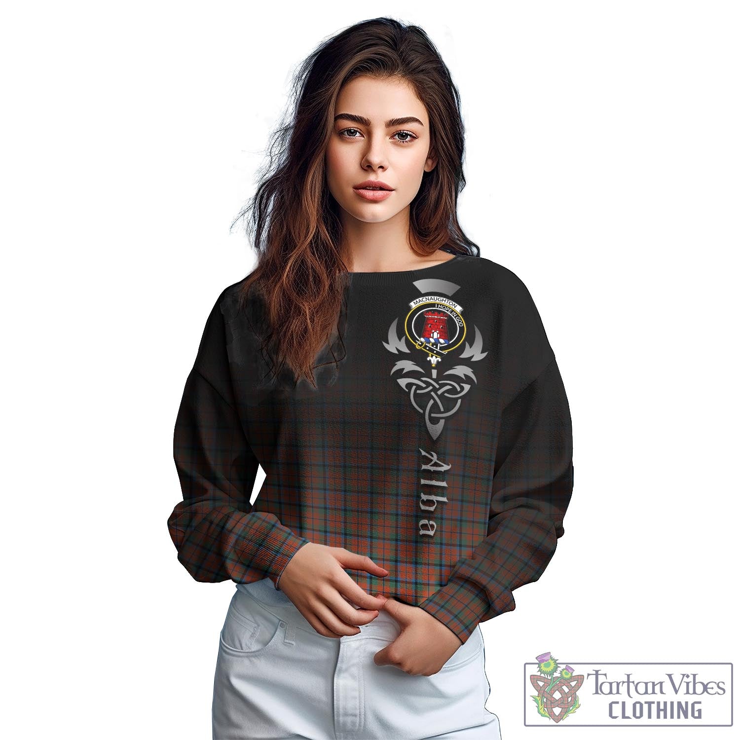 Tartan Vibes Clothing MacNaughton Ancient Tartan Sweatshirt Featuring Alba Gu Brath Family Crest Celtic Inspired