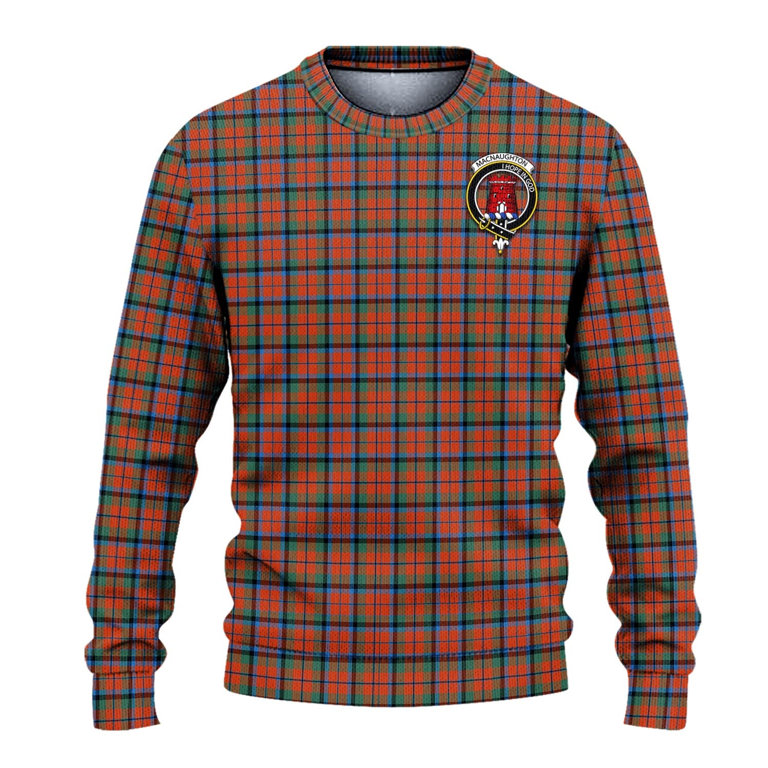 MacNaughton Ancient Tartan Knitted Sweater with Family Crest - Tartanvibesclothing