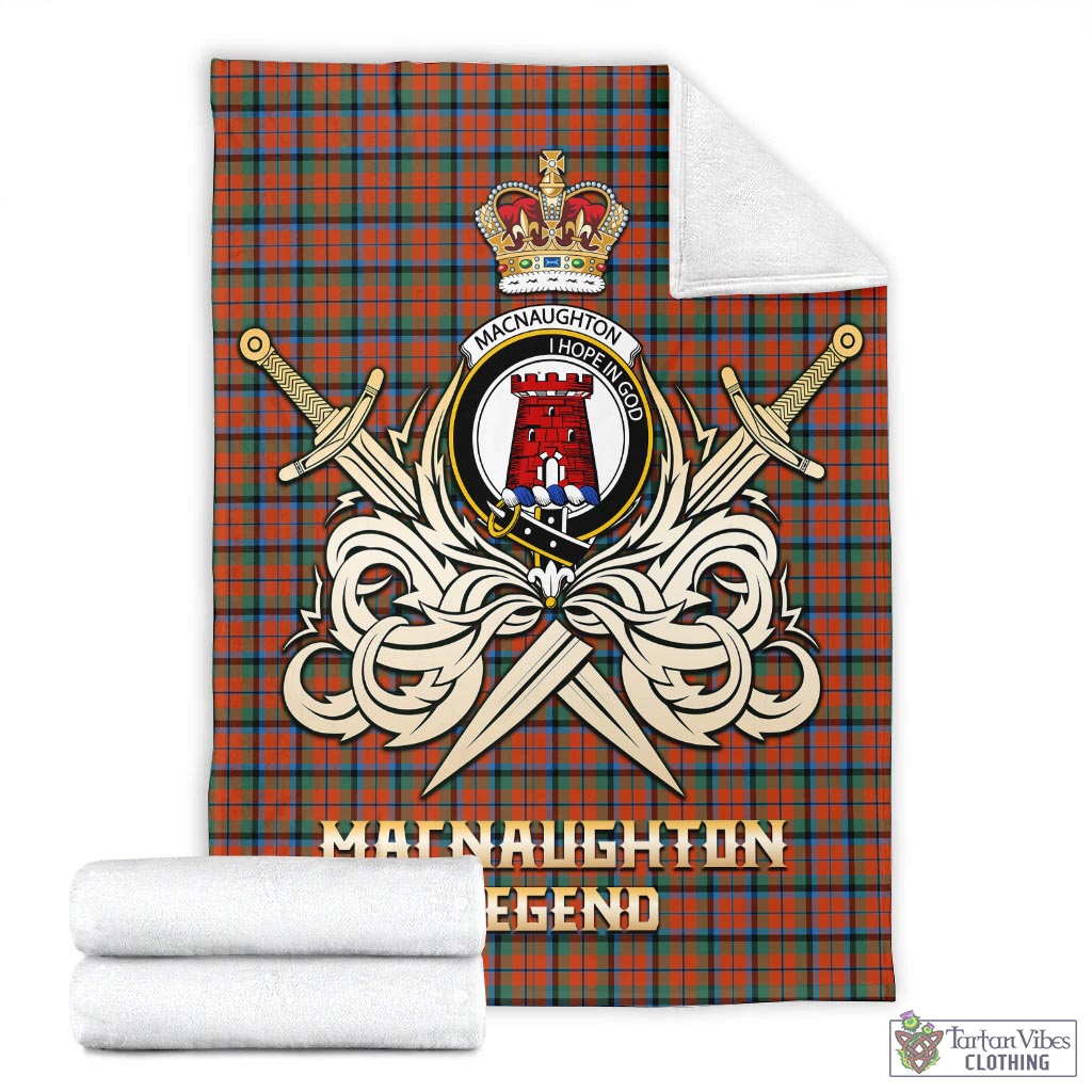 Tartan Vibes Clothing MacNaughton Ancient Tartan Blanket with Clan Crest and the Golden Sword of Courageous Legacy