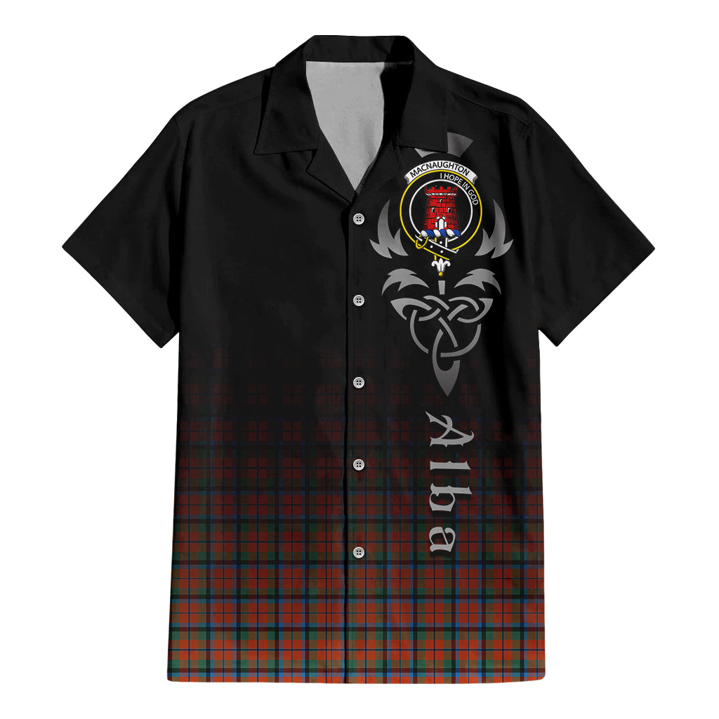 Tartan Vibes Clothing MacNaughton Ancient Tartan Short Sleeve Button Up Featuring Alba Gu Brath Family Crest Celtic Inspired