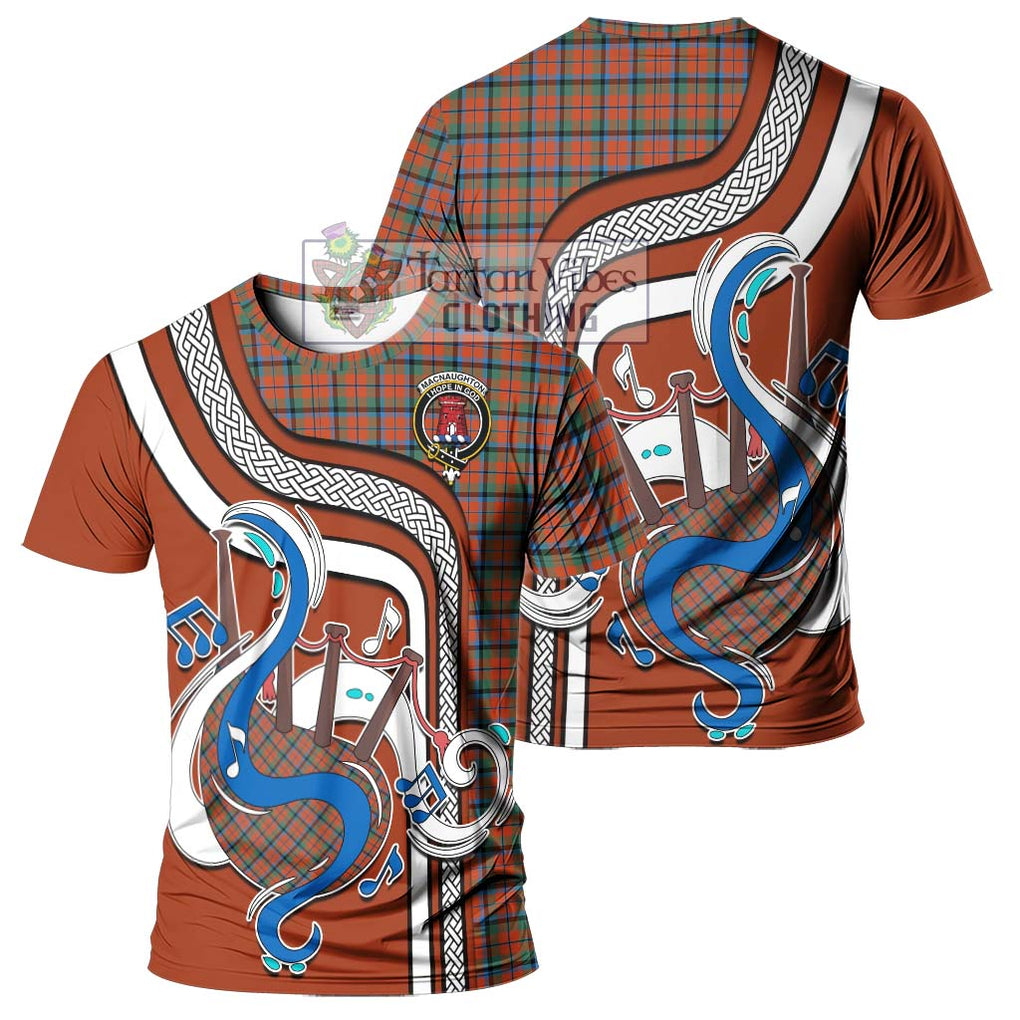 MacNaughton Ancient Tartan T-Shirt with Epic Bagpipe Style - Tartanvibesclothing Shop