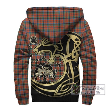 MacNaughton Ancient Tartan Sherpa Hoodie with Family Crest Celtic Wolf Style