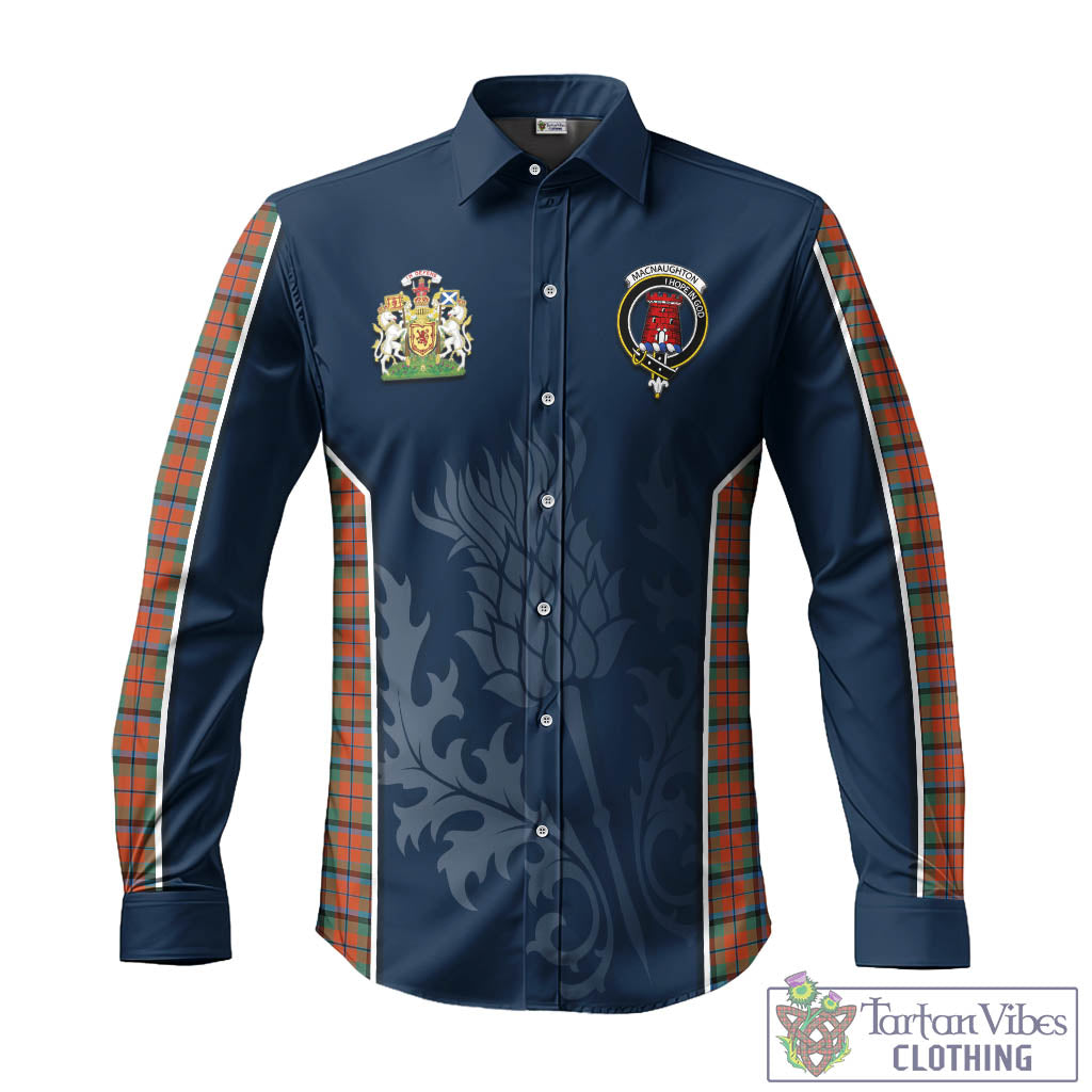 Tartan Vibes Clothing MacNaughton Ancient Tartan Long Sleeve Button Up Shirt with Family Crest and Scottish Thistle Vibes Sport Style