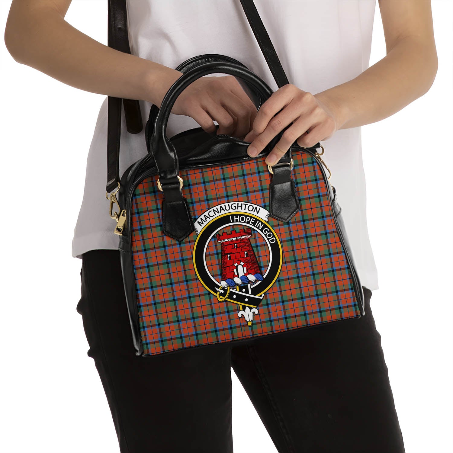 MacNaughton Ancient Tartan Shoulder Handbags with Family Crest - Tartanvibesclothing