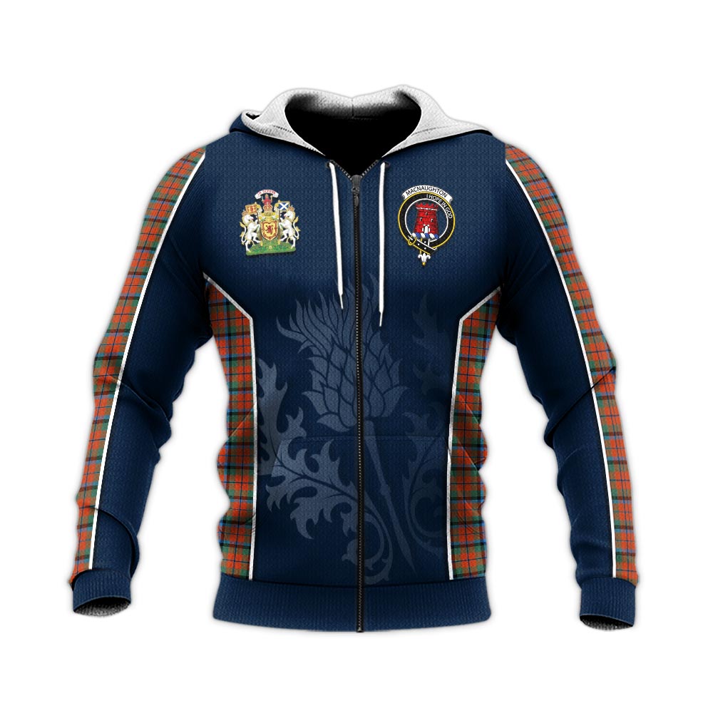 Tartan Vibes Clothing MacNaughton Ancient Tartan Knitted Hoodie with Family Crest and Scottish Thistle Vibes Sport Style