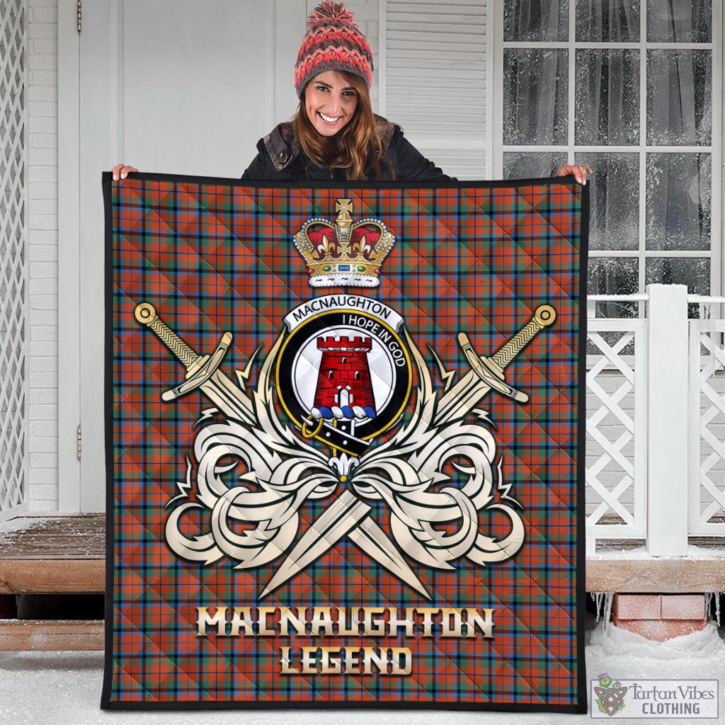 Tartan Vibes Clothing MacNaughton Ancient Tartan Quilt with Clan Crest and the Golden Sword of Courageous Legacy