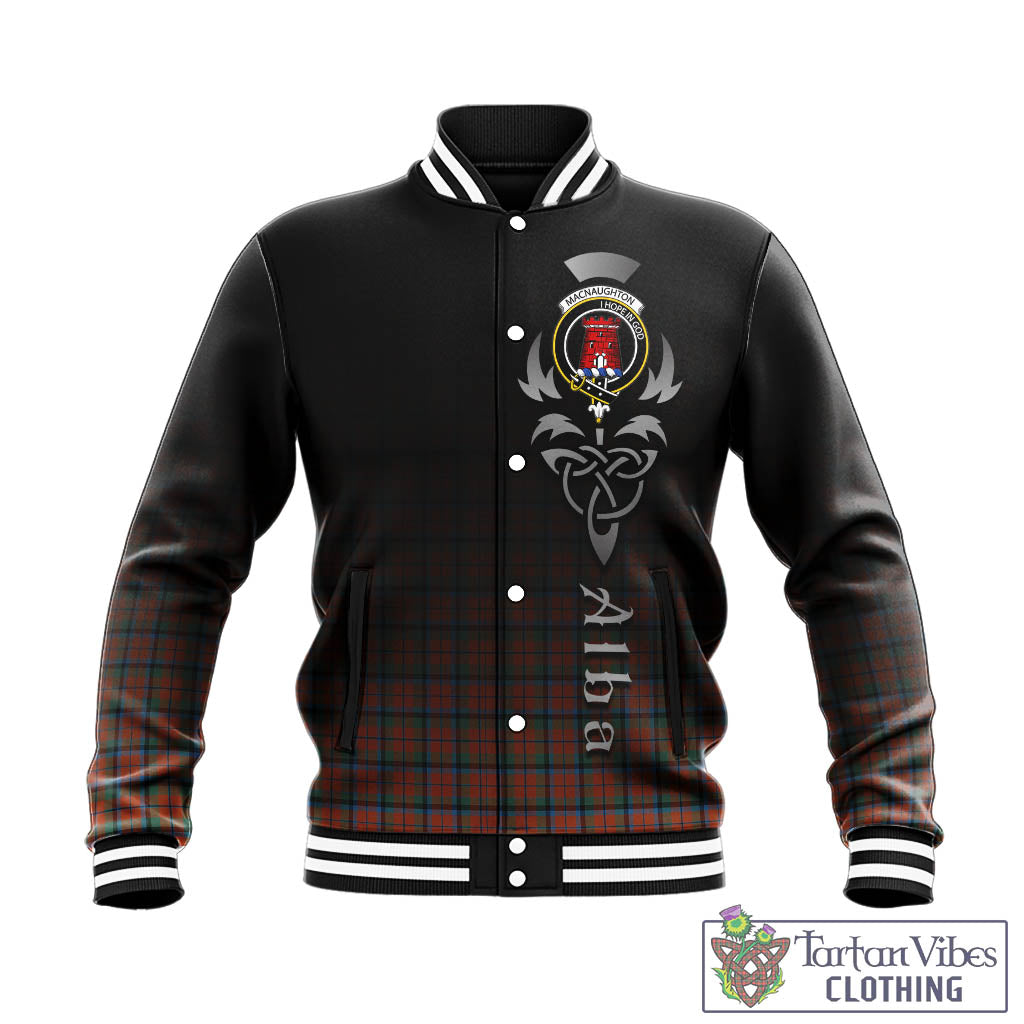 Tartan Vibes Clothing MacNaughton Ancient Tartan Baseball Jacket Featuring Alba Gu Brath Family Crest Celtic Inspired