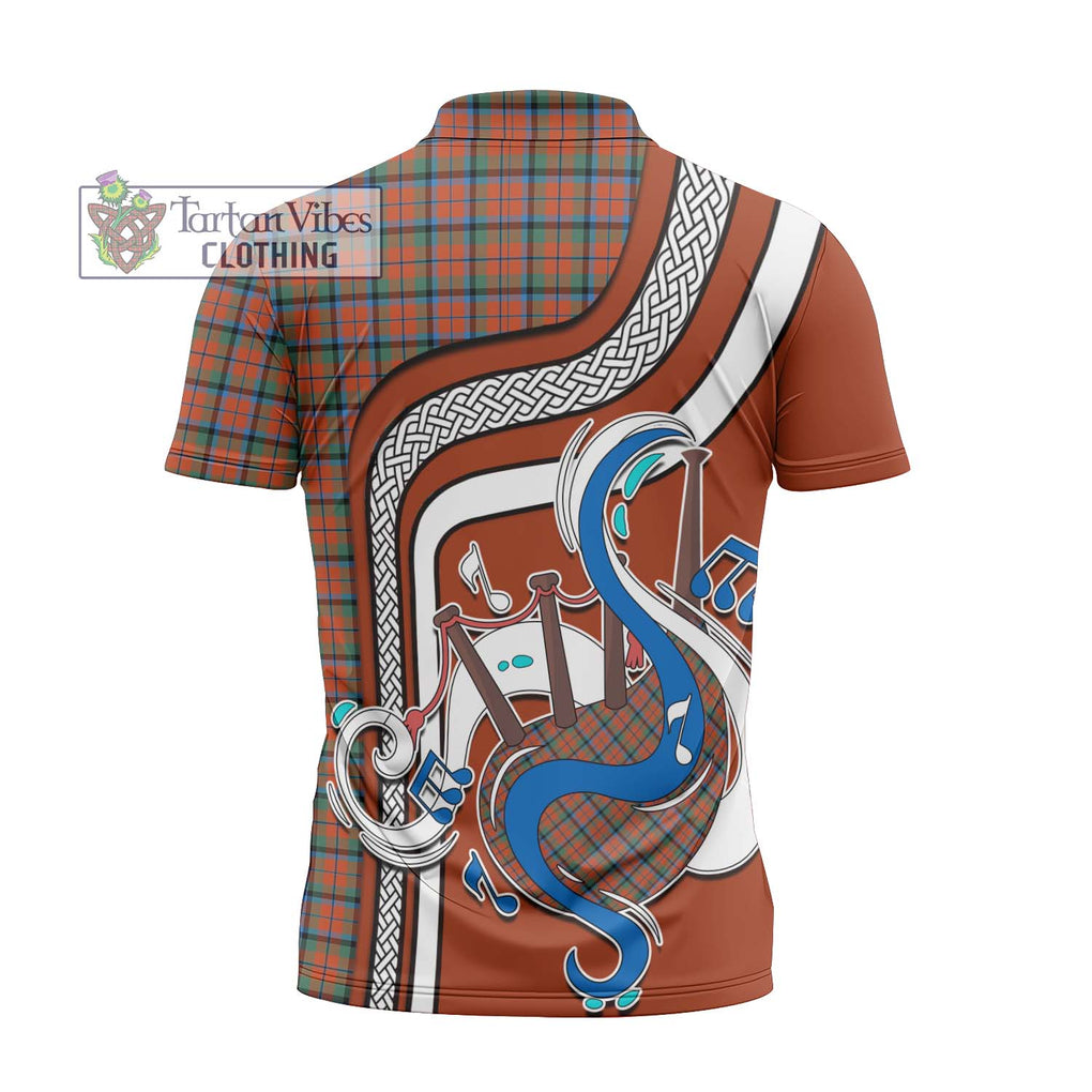 MacNaughton Ancient Tartan Zipper Polo Shirt with Epic Bagpipe Style - Tartanvibesclothing Shop