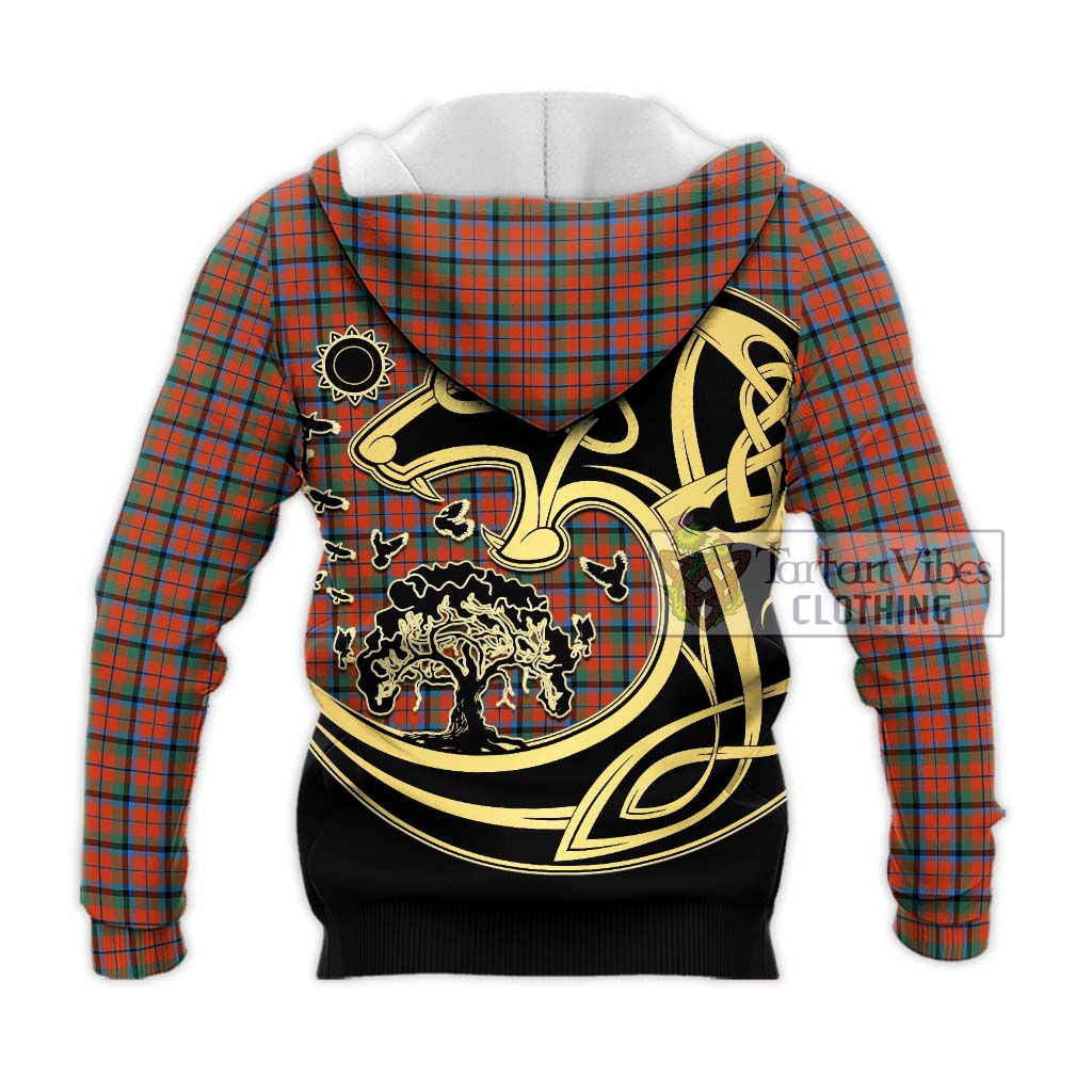 Tartan Vibes Clothing MacNaughton Ancient Tartan Knitted Hoodie with Family Crest Celtic Wolf Style