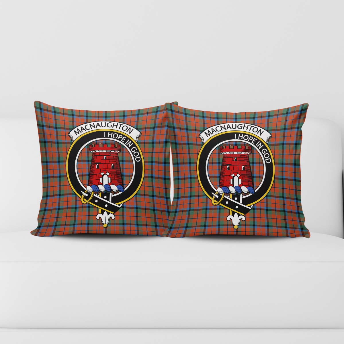 MacNaughton Ancient Tartan Pillow Cover with Family Crest - Tartanvibesclothing