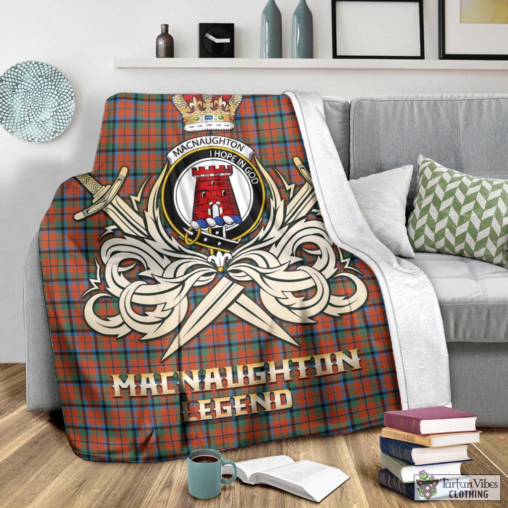 Tartan Vibes Clothing MacNaughton Ancient Tartan Blanket with Clan Crest and the Golden Sword of Courageous Legacy