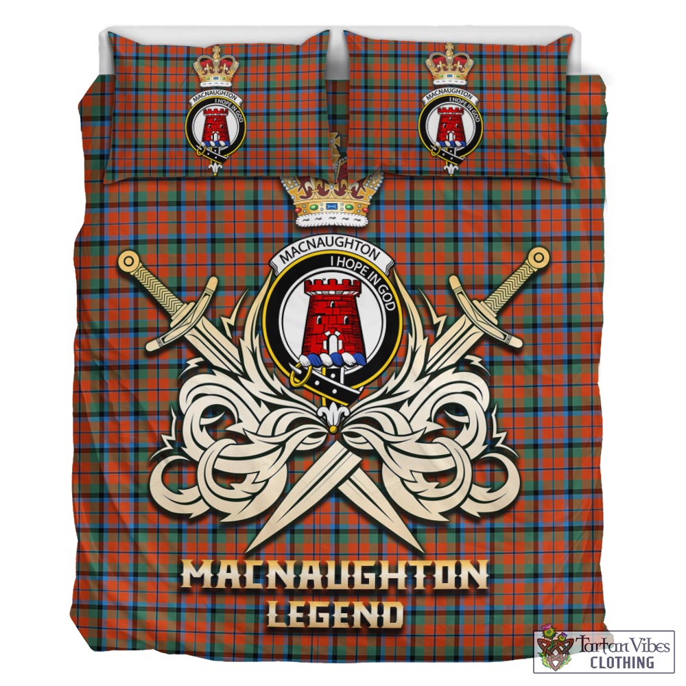 Tartan Vibes Clothing MacNaughton Ancient Tartan Bedding Set with Clan Crest and the Golden Sword of Courageous Legacy