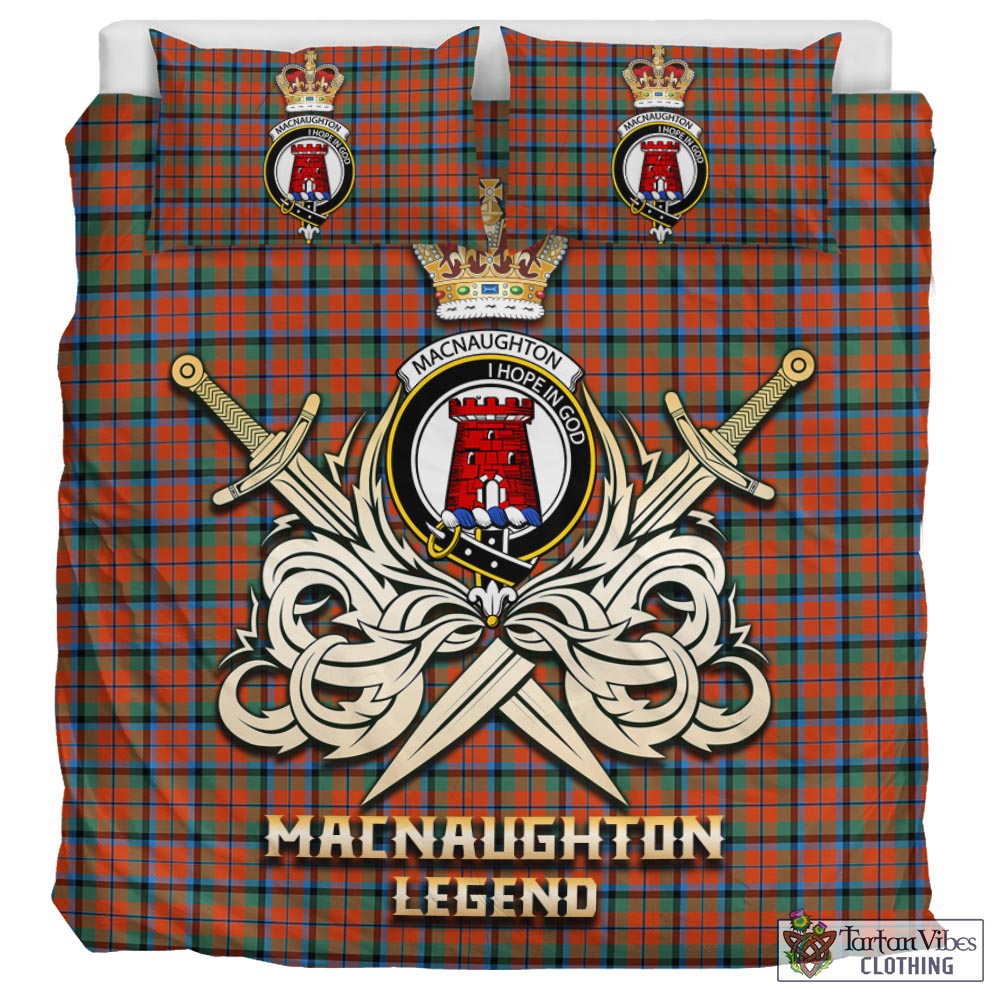 Tartan Vibes Clothing MacNaughton Ancient Tartan Bedding Set with Clan Crest and the Golden Sword of Courageous Legacy