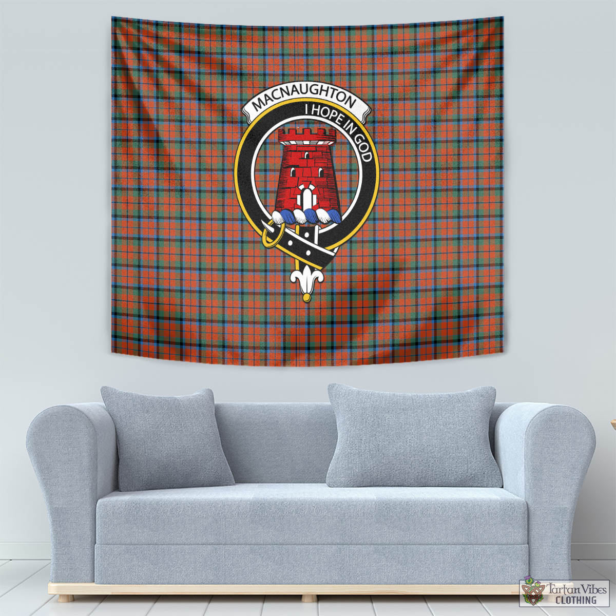 Tartan Vibes Clothing MacNaughton Ancient Tartan Tapestry Wall Hanging and Home Decor for Room with Family Crest